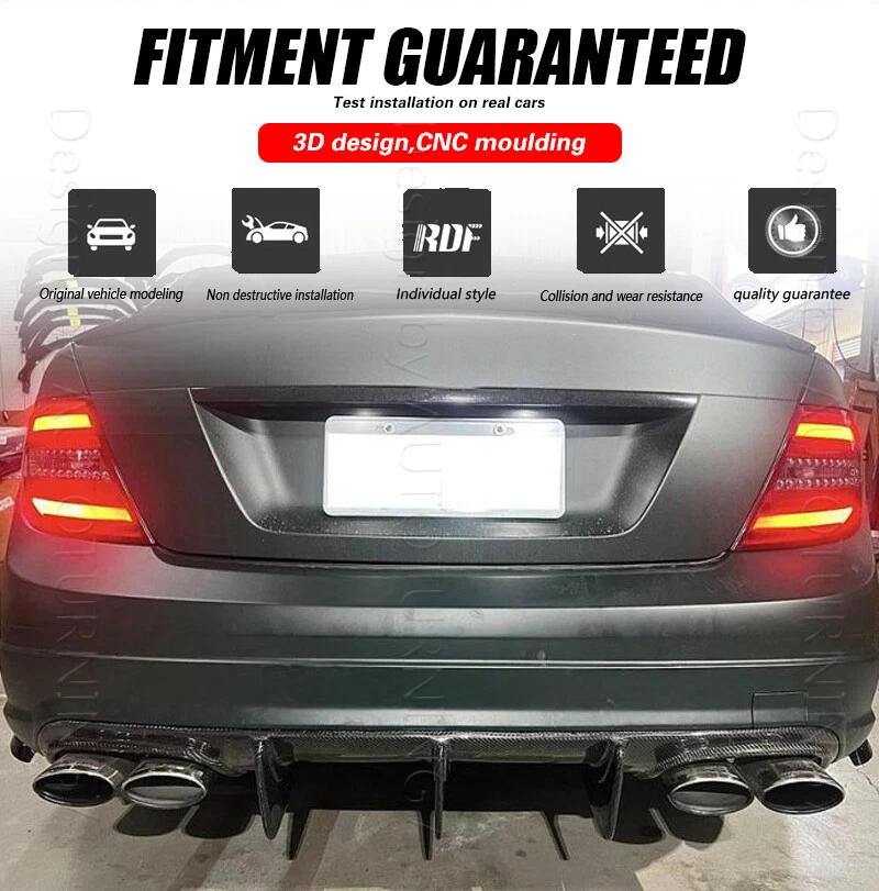 Labio difusor parachoques trasero fibra carbono real para Mercedes Benz W204 C63 2008-2011 Foto 4 de 4