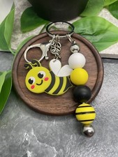 4" Silver-Tone Silicone Beaded Charm Keychain New Free Ship A3907