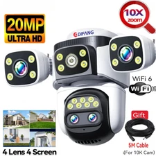 10K Home Security WiFi Camera Four Screen 360° 10X Zoom Surveillance IP Cam