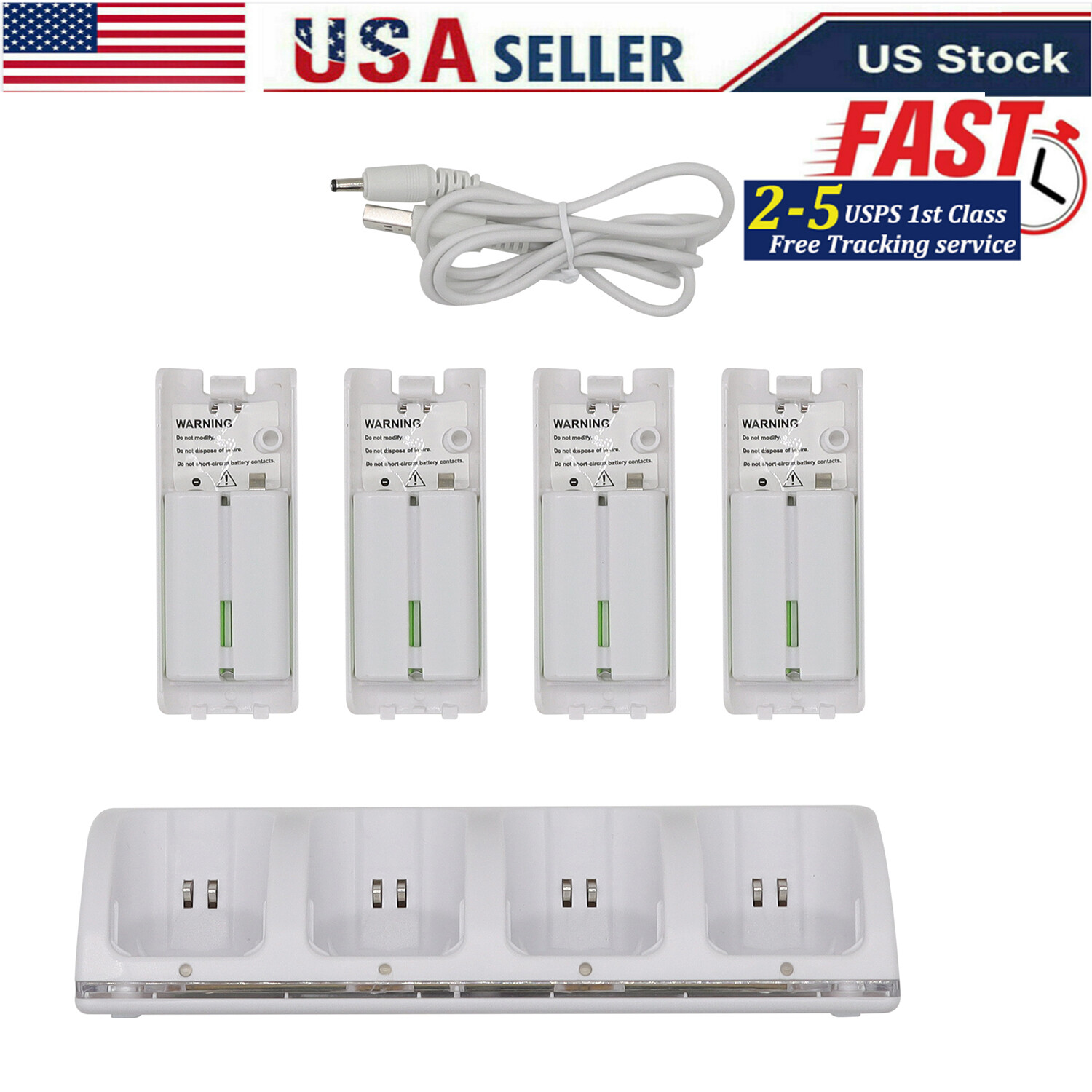 4x Rechargeable Batteries with Dock for Nintendo Wii Remote  -image