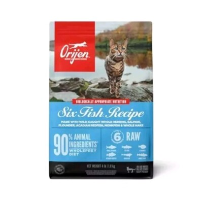 ORIJEN Six Fish Recipe Dry Cat Food Grain Free for All Life Stages 4 lb / 1.8 Kg