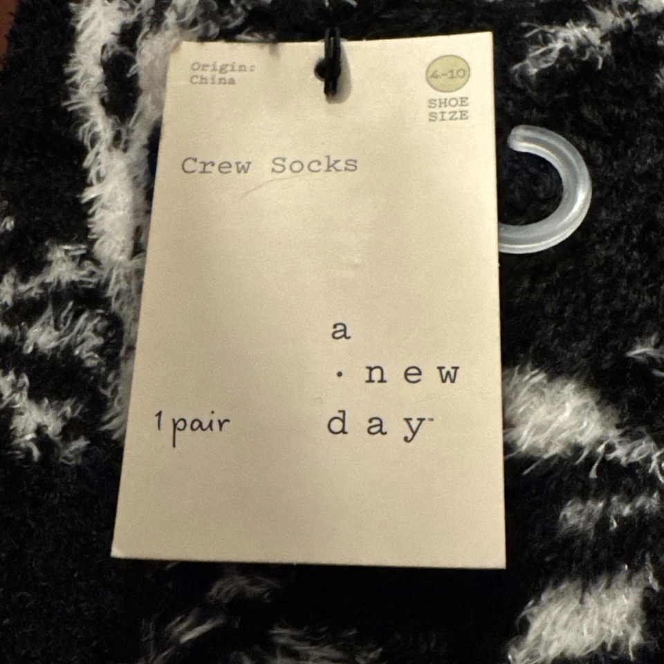 Meias Fuzzy Crew aconchegantes inverno quente preto e flocos de neve femininas tamanho único novas - Imagem 2 de 2