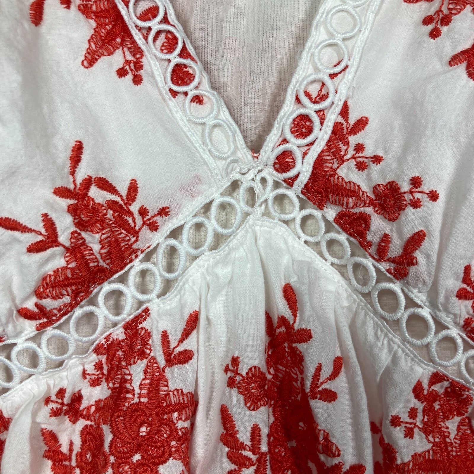 Miami Top Womens Small White Orange Sleeveless Lined Embroidered Babydoll Beachy