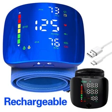 Rechargeable Wrist Blood Pressure Monitor LED BP Machine Cuff Heart Rate Monitor