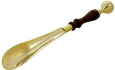 Metal Brass Shoe Horn with Wooden Handle 10 inch