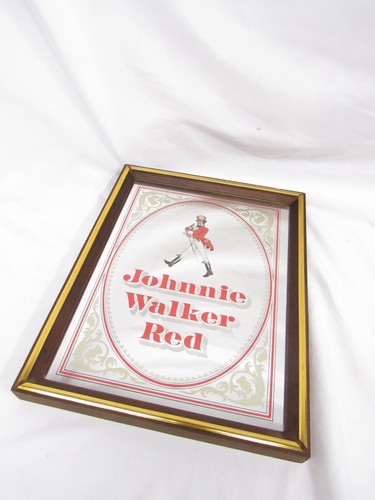 Vintage Johnnie Walker RED Mirror Mirrored Bar Sign Framed Wood Scotch Whiskey - Picture 2 of 8