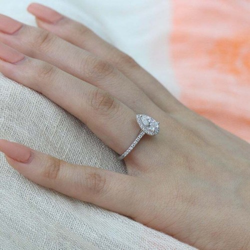 Anillo de compromiso nupcial de oro blanco de 14 quilates creado en laborator... - Imagen 3 de 6