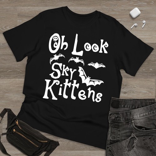 Oh Look Sky Kittens - Bats Outfit Bat Vintage T Shirt Men Women Fashion NEW 2023 - Picture 2 of 9