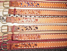 Vintage Western C M Co Buckstitch Inlay Leather Belts 6 pc Size 28 NEW