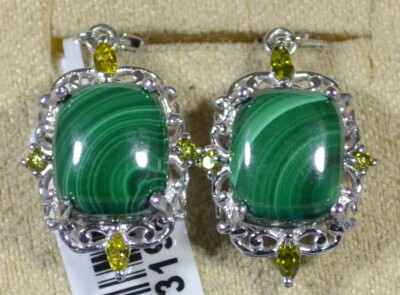 AFRICAN MALACHITE-PERIDOT-KARIS COLLECTION-DANGLE EARRINGS-PLAT BOND BRASS