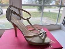 Kate spade Graham Gold Bridal Wedding Open Toe High Heels Shoes Size 8.5 M New
