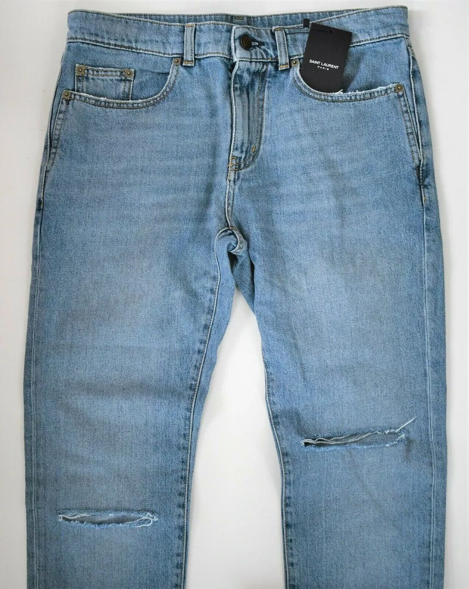 New SAINT LAURENT Paris Blue DISTRESSED LOW WAIST Skinny Jeans 30