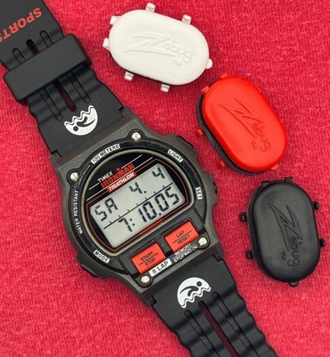 1992 Vintage RED Timex Ironman Triathlon Digital Watch - w/ ZEBUG