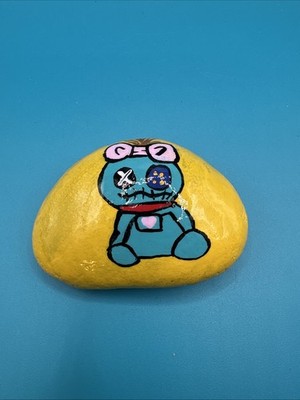 Hand Painted Rock Art Blue Voodoo Doll Gift Cartoons Pink Bow