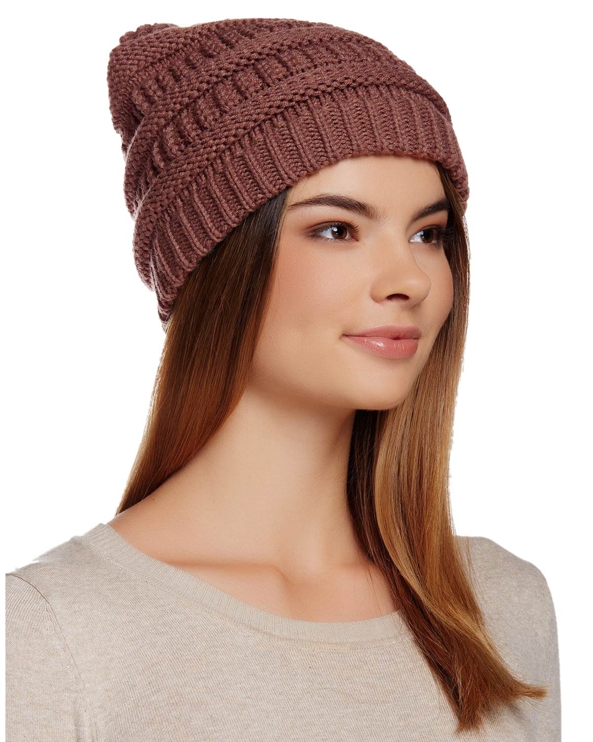 Женская вязаная шапка Modena с горизонтальной изнаночной вязкой Rust