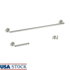 Satin Nickel Bath Hardware Set Towel Bar Toilet Paper Holder Robe Hook 3 Pieces
