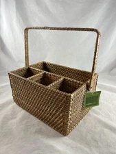 Woven Utensil Caddy Tropical Look Silverware Napkin Holder Basket New with Tag