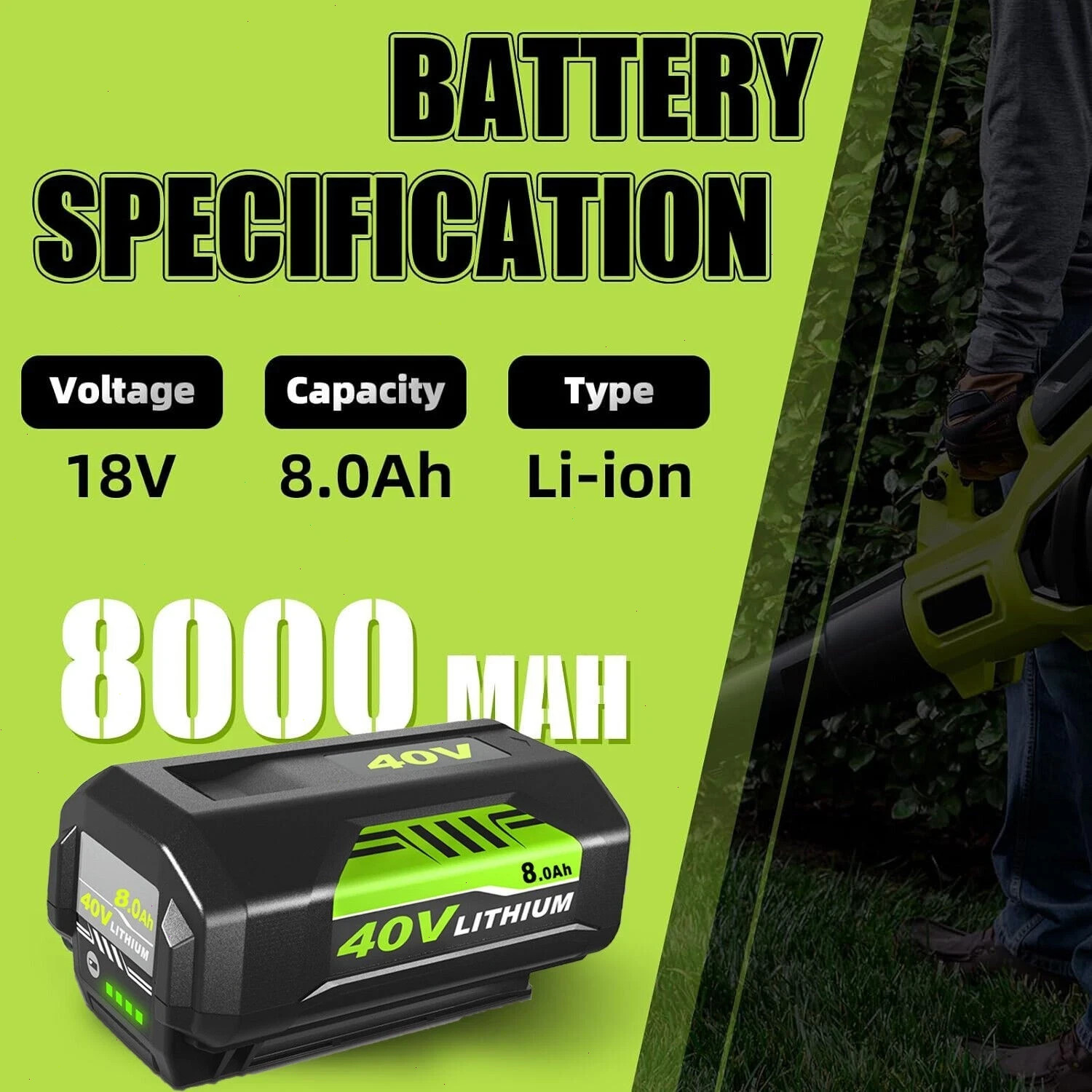 40V Lithium Battery 8.0Ah for Ryobi Lawn Mower OP4015 OP4050A Hedge Trimmer