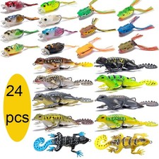 24pc Mixed Frog lizard Lures Kits, for Saltwater Freshwater Trout Salmon Bait US