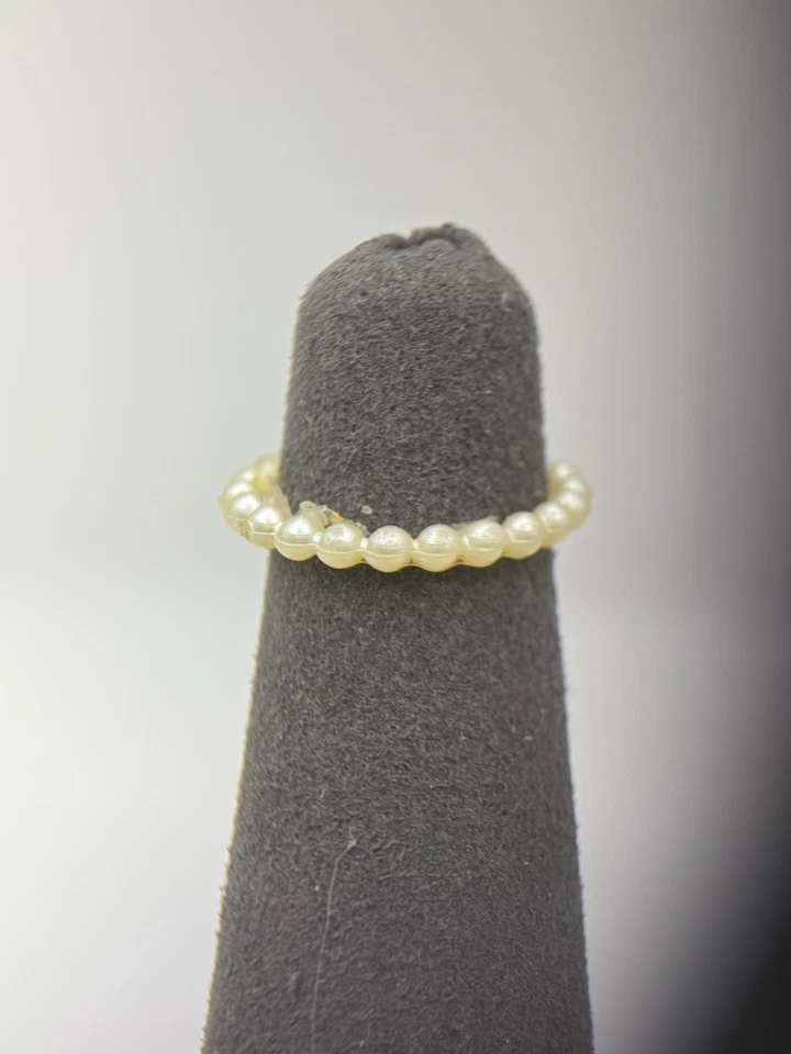 Vintage Delicate Pearl Beaded Ring Minimalist Dainty Fashion Jewelry 3mm White - Image 2 of 3
