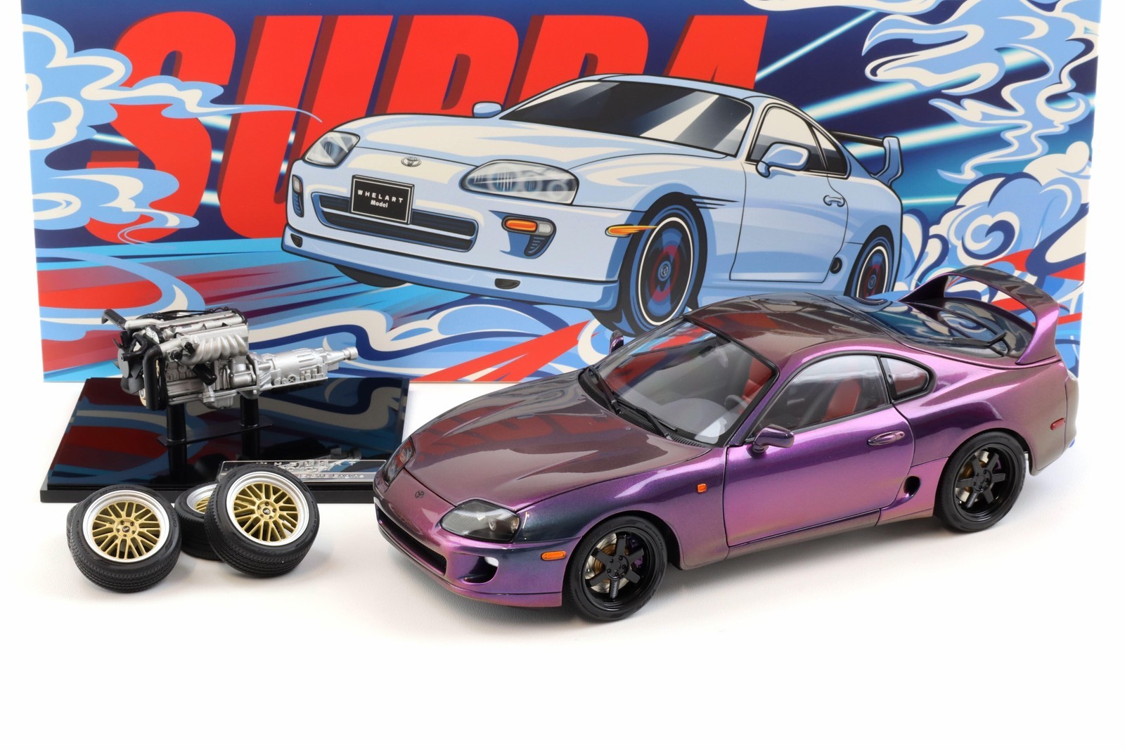 1:18 WHELART Toyota Supra A80 Coupe Midnight Purple LHD With Engine + Wheels