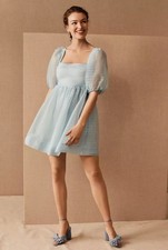 NWT BHLDN x Free People Alaine Mini Dress Fit & Flare Organza Puff Sleeves Sz 12