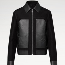 (48) Louis Vuitton Limited Edition LV Mixed Leather Bomber Jacket Blue