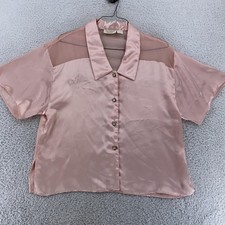 Vtg Victoria's Secret Gold Label Satin Top Womens Medium Sheer Pajama Top