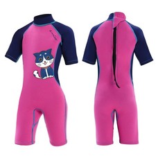 OMGear One Piece Thermal Wetsuit Girls 6 Swimming Water Sports Cat Pink Navy