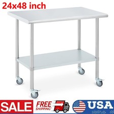 Stainless Steel Work Table 48x24 Inch with 4 Wheels Heavy Duty Food Prep