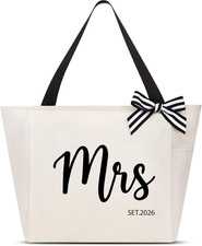 Bridesmaid Gifts, Mrs Tote Bag for Women, Bridal Shower Wedding Bachelorette Bri