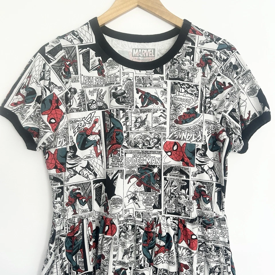 Marvel Her Universe Spiderman T-Shirt Dress Womens M Comic Book Print AOP Skater - Image 2 of 4