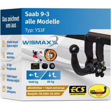 Anhängerkupplung AutoHak abnehmbar für Saab 9-3 Limousine Cabrio 02-15 13pol ABE