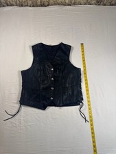 Vintage Made in USA Black Leather Side Lace Biker Vest/Skull Patches Size XS