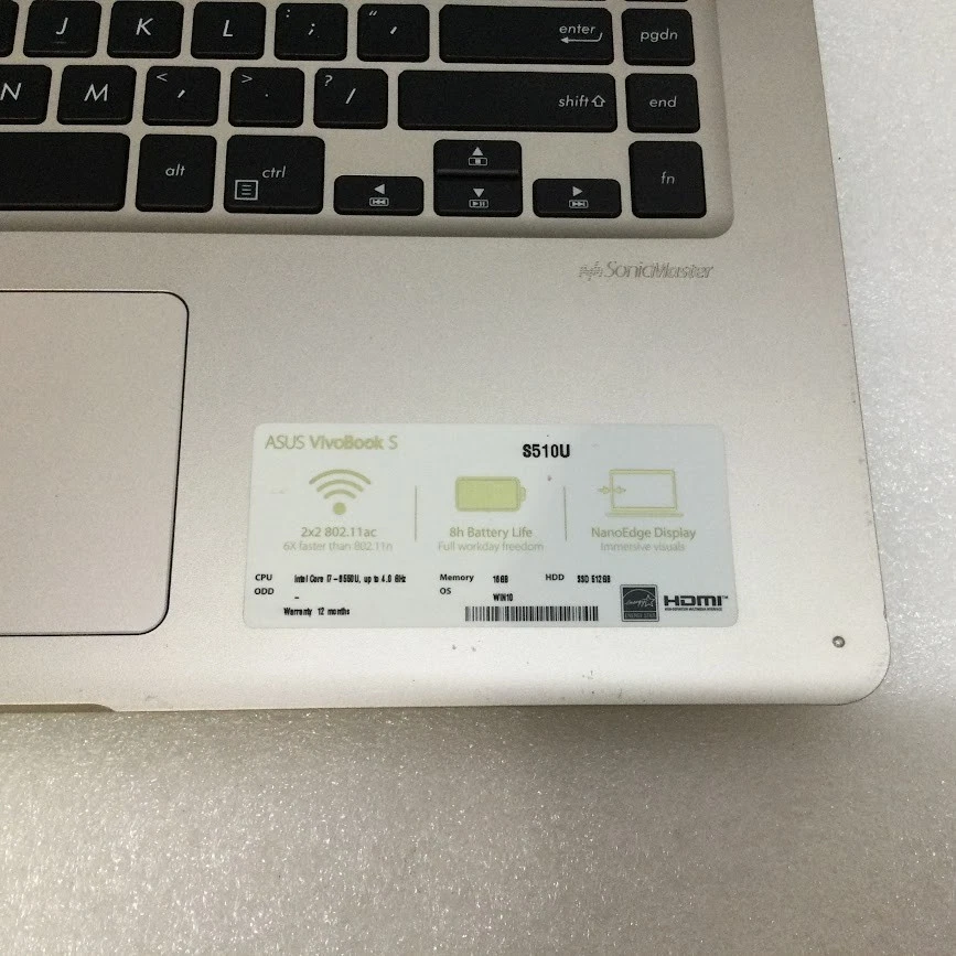 ASUS VivobooK S510U LAPTOP 15.6"i7-8550U 16GBRAM 256GBSSD 940MXGPU FHD HDMI W11 - image 4 of 4