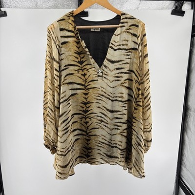 Show Me Your MuMu Tiger Striped V-Neck Tunic Size M Medium Women's