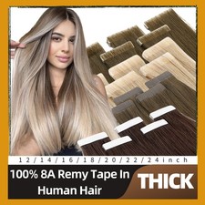 Tape-In Thick Real Human Remy 9A Hair Extensions Remi Skin Weft Full Head Blonde