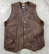 Vtg Cripple Creek Brown Suede Leather Vest Men  s L Western Cowboy Button Up USA
