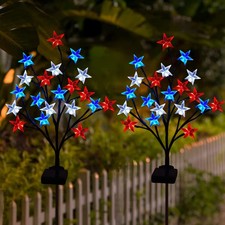 2 Packs Solar 4th of July Decorations Outdoor Lights, Solar Red White and Blu...