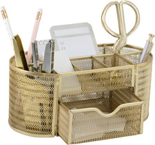  Gold Desk Organizer Set with Drawer  Metal Mesh Desk Accessories for Women 