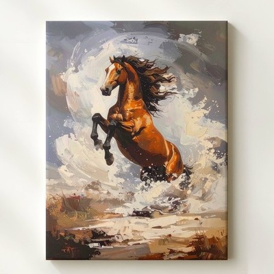 Stormborn Rebellion Canvasrearing Chestnut Horse In Swirling Motion Wall Art