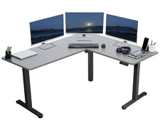 VIVO Gray Electric 63" x 55" Corner Desk Workstation, 3 Section Table Top