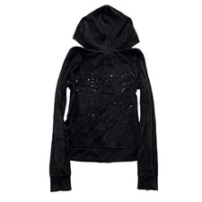 Victoria's Secret PINK Women's Black Velour Zip-Up Hoodie Sequin Logo Size M