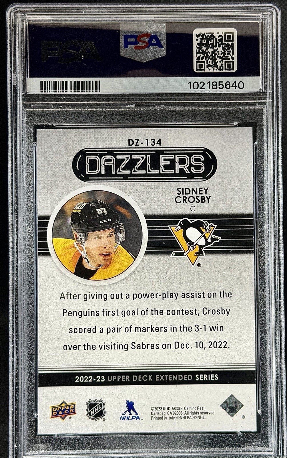 2022-23 Upper Deck Extended Series - Dazzlers Sidney Crosby #DZ-134 Pink PSA 10 view 2