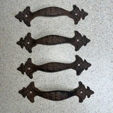 4 Cabinet Handles Door Drawer Pulls Rustic Farmhouse Vintage Look Cast Iron 6.5”