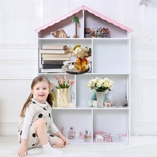 Estantería de almacenamiento para niños de 4 niveles con soporte para casa de muñecas librería casa de almacenamiento