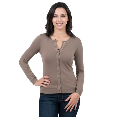 Real Cashmere Brown Cashmere Blend WomensCrewneck Cardigan