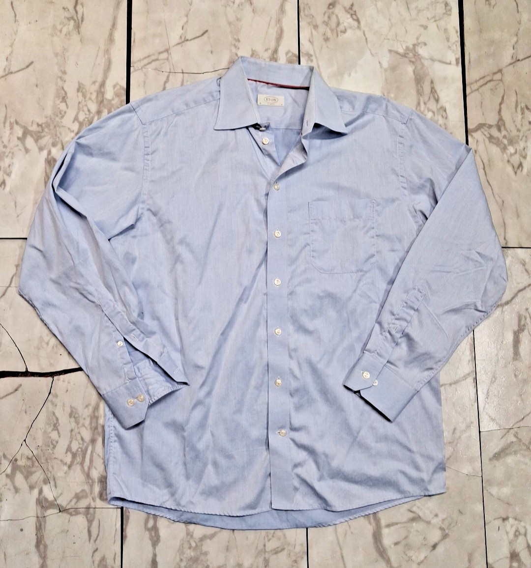 Eton Classic Fit Dress Shirt 41 16 Blue Windowpane Quiet Luxury Flannel Shirt image 2