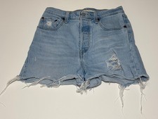 Levis Jean Shorts Womens 26 Light Wash Distressed Ribcage High Rise Cutoff