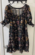 Natural Life Sienna Mini Dress Green Floral Size L XL Cottagecore Boho Peasant